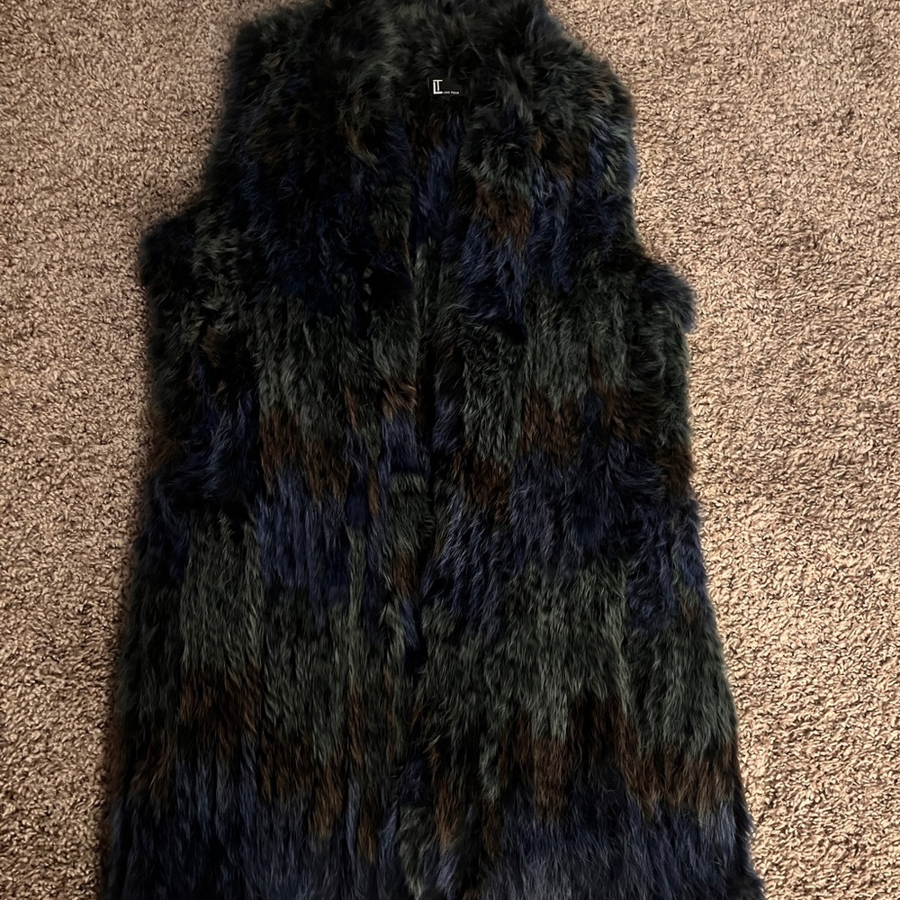 100% Rabbit Fur Vest in Blue, Green, and Brown